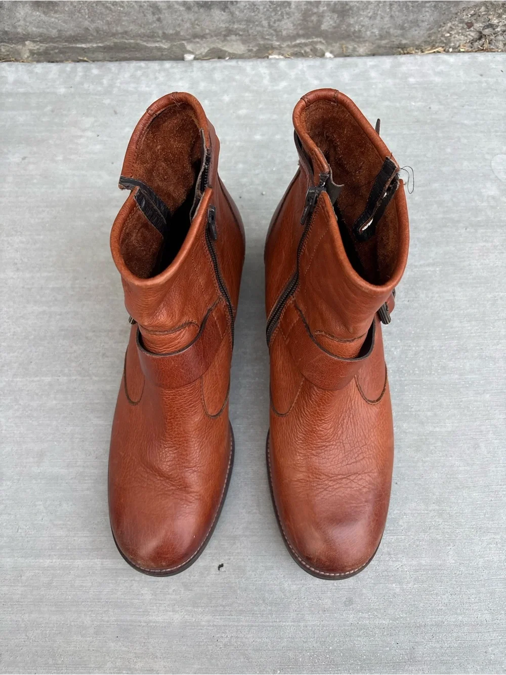 Paul Green München Cognac Leather Double Buckle Ankle Boots Women’s US 8 / EU 5½